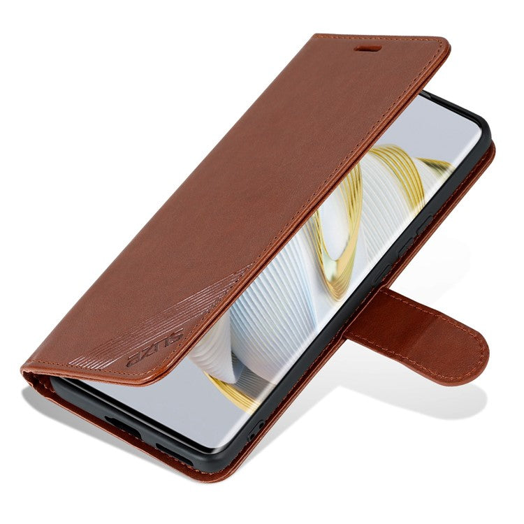 AZNS Drop-proof Flip Wallet Case for Huawei nova 10 Pro 4G, Full Protection PU Leather Magnetic Closure Anti-scratch Phone Cover with Viewing Stand - Brown