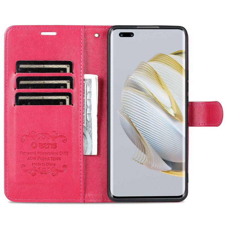 AZNS Drop-proof Flip Wallet Case for Huawei nova 10 Pro 4G, Full Protection PU Leather Magnetic Closure Anti-scratch Phone Cover with Viewing Stand - Red