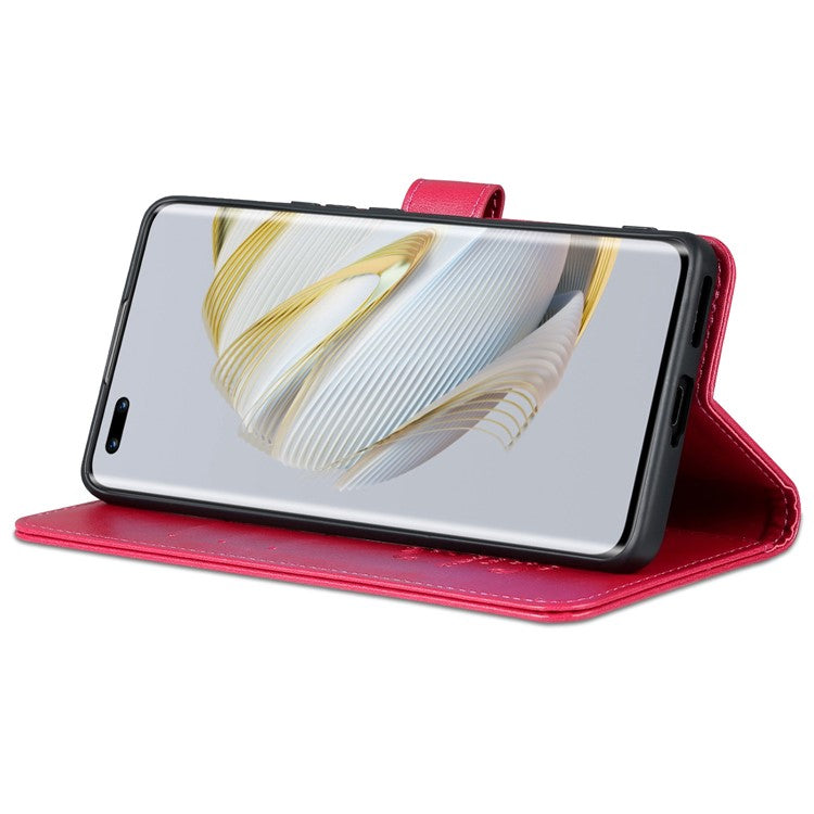 AZNS Drop-proof Flip Wallet Case for Huawei nova 10 Pro 4G, Full Protection PU Leather Magnetic Closure Anti-scratch Phone Cover with Viewing Stand - Red
