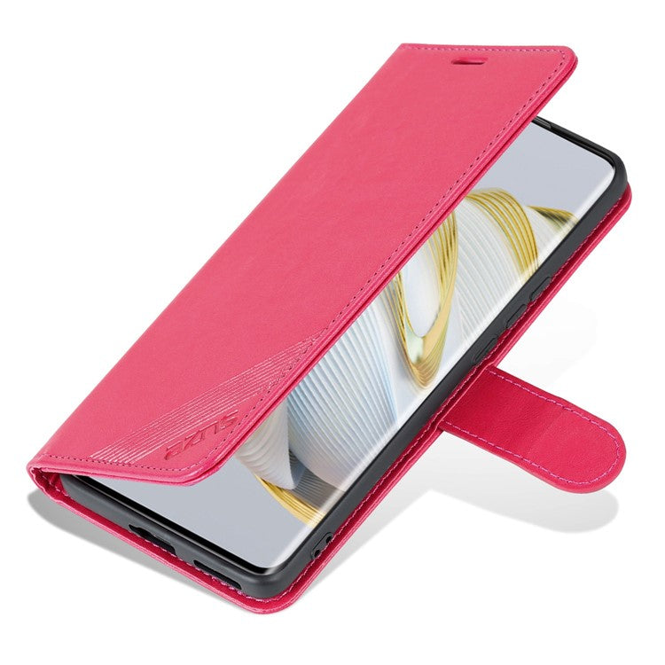 AZNS Drop-proof Flip Wallet Case for Huawei nova 10 Pro 4G, Full Protection PU Leather Magnetic Closure Anti-scratch Phone Cover with Viewing Stand - Red