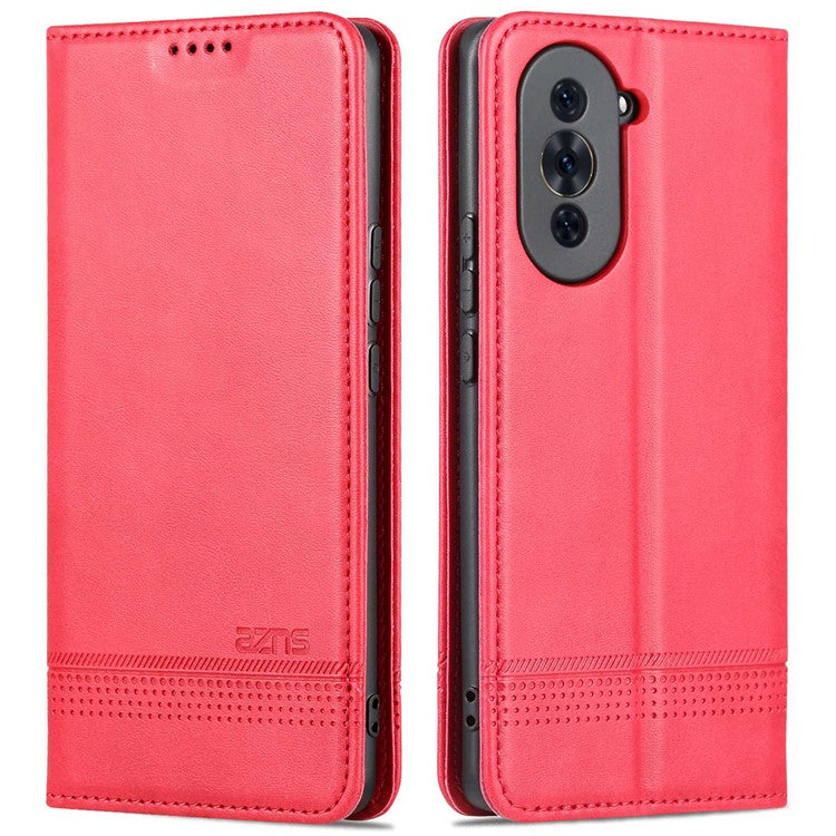 AZNS For Huawei nova 10 Pro 4G Anti-drop Phone Case Magnetic Auto Closure Wallet Stand PU Leather Flip Cover - Red
