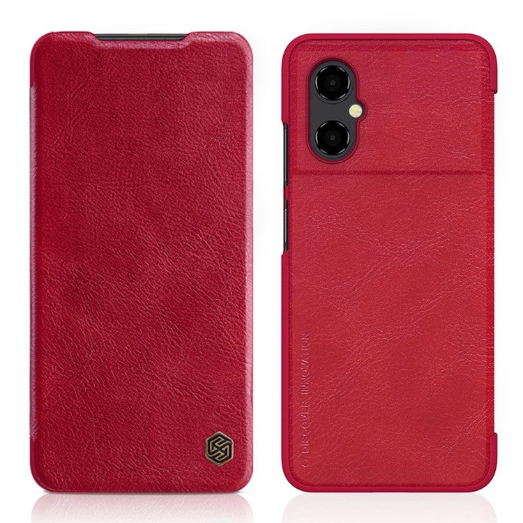 NILLKIN Qin Series for Xiaomi Poco M4 5G Anti-scratch Phone Case Shockproof PU Leather Folio Flip Phone Cover Card Holder - Red