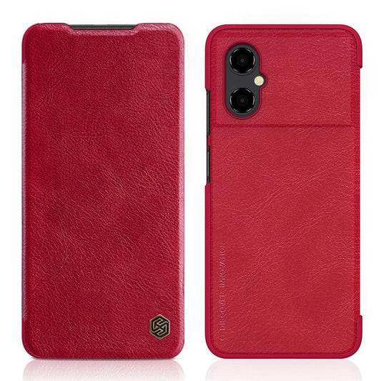 NILLKIN Qin Series for Xiaomi Poco M4 5G Anti-scratch Phone Case Shockproof PU Leather Folio Flip Phone Cover Card Holder - Red