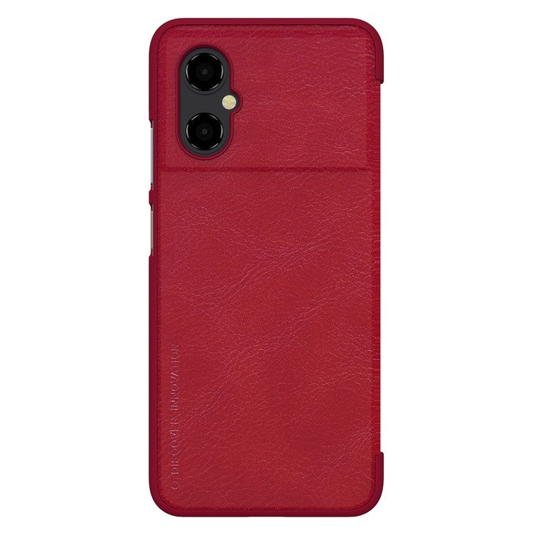 NILLKIN Qin Series for Xiaomi Poco M4 5G Anti-scratch Phone Case Shockproof PU Leather Folio Flip Phone Cover Card Holder - Red