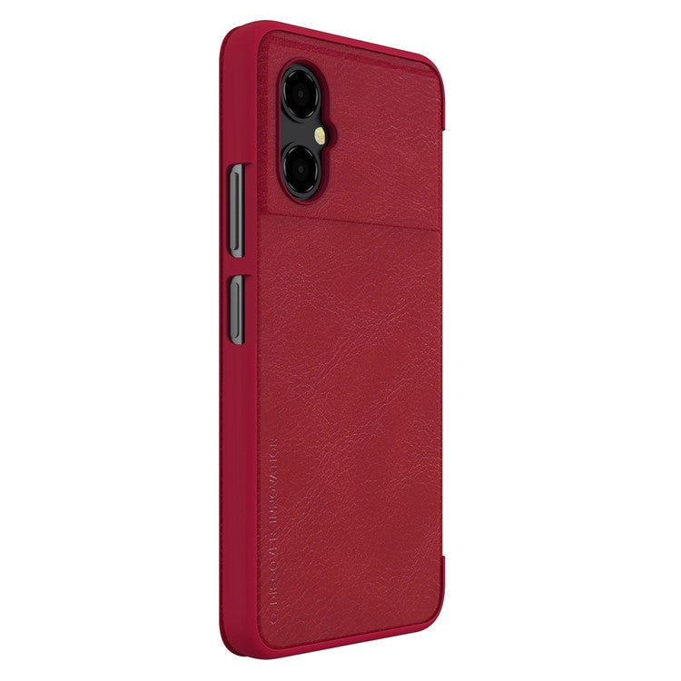 NILLKIN Qin Series for Xiaomi Poco M4 5G Anti-scratch Phone Case Shockproof PU Leather Folio Flip Phone Cover Card Holder - Red