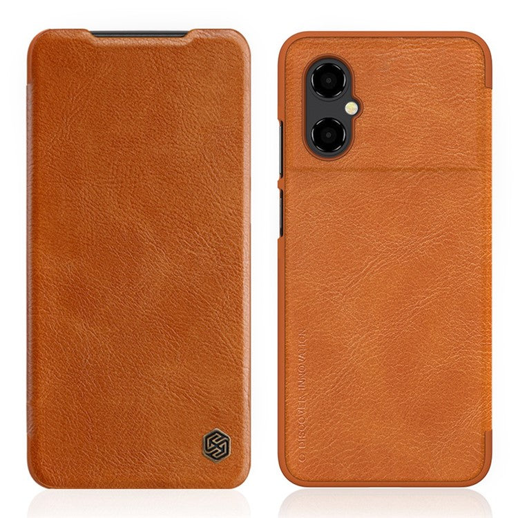 NILLKIN Qin Series for Xiaomi Poco M4 5G Anti-scratch Phone Case Shockproof PU Leather Folio Flip Phone Cover Card Holder - Brown