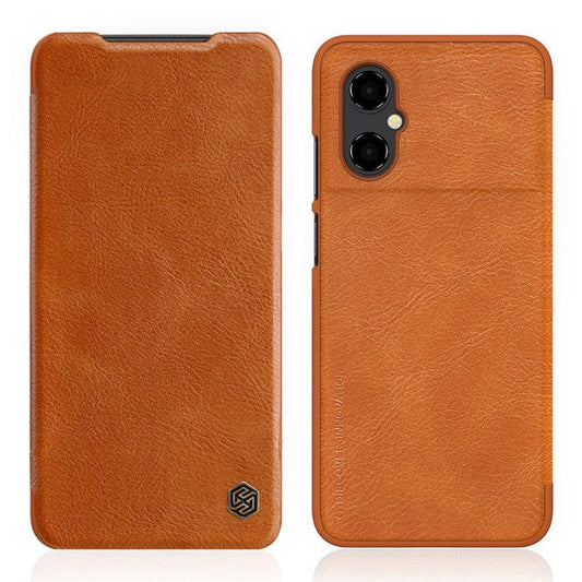 NILLKIN Qin Series for Xiaomi Poco M4 5G Anti-scratch Phone Case Shockproof PU Leather Folio Flip Phone Cover Card Holder - Brown