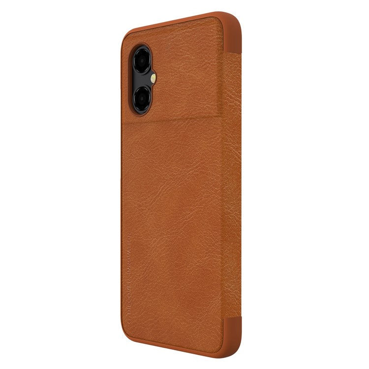 NILLKIN Qin Series for Xiaomi Poco M4 5G Anti-scratch Phone Case Shockproof PU Leather Folio Flip Phone Cover Card Holder - Brown
