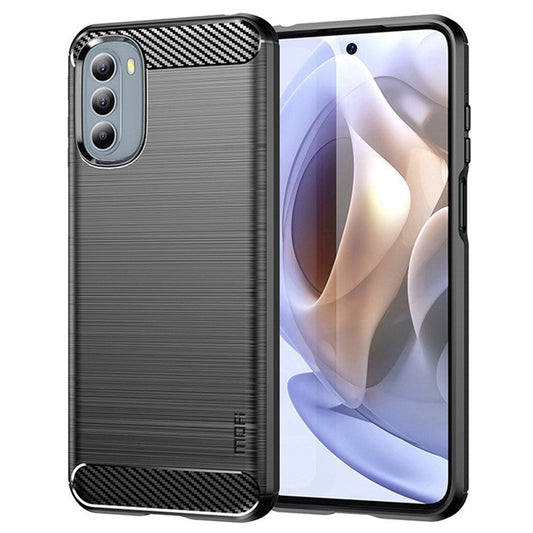 MOFI JK TPU Series-1 for Motorola Moto G42 4G Anti-scratch Anti-shock Soft TPU Phone Case Brushed Surface Carbon Fiber Cover - Black