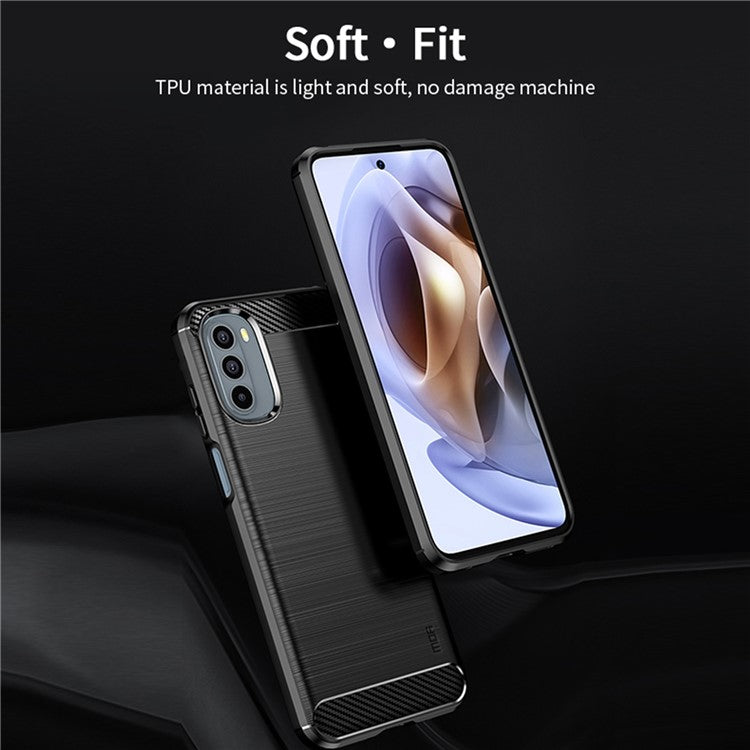 MOFI JK TPU Series-1 for Motorola Moto G42 4G Anti-scratch Anti-shock Soft TPU Phone Case Brushed Surface Carbon Fiber Cover - Black