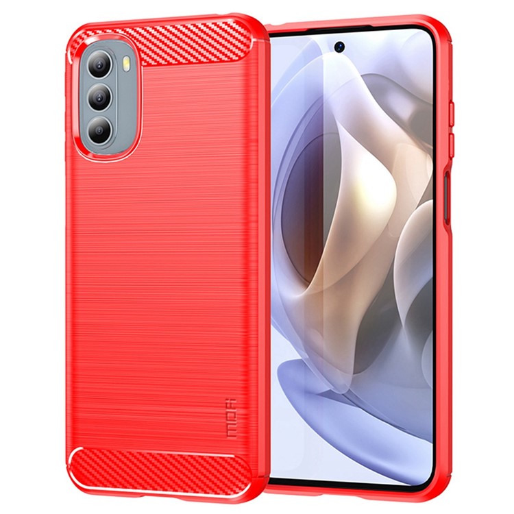 MOFI JK TPU Series-1 for Motorola Moto G42 4G Anti-scratch Anti-shock Soft TPU Phone Case Brushed Surface Carbon Fiber Cover - Red