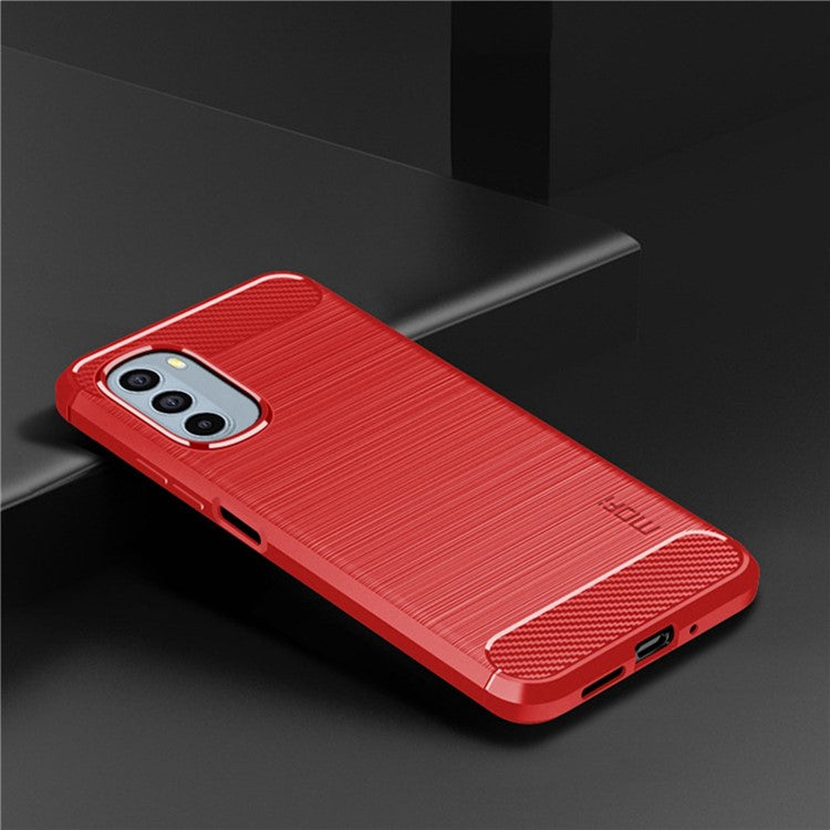 MOFI JK TPU Series-1 for Motorola Moto G42 4G Anti-scratch Anti-shock Soft TPU Phone Case Brushed Surface Carbon Fiber Cover - Red