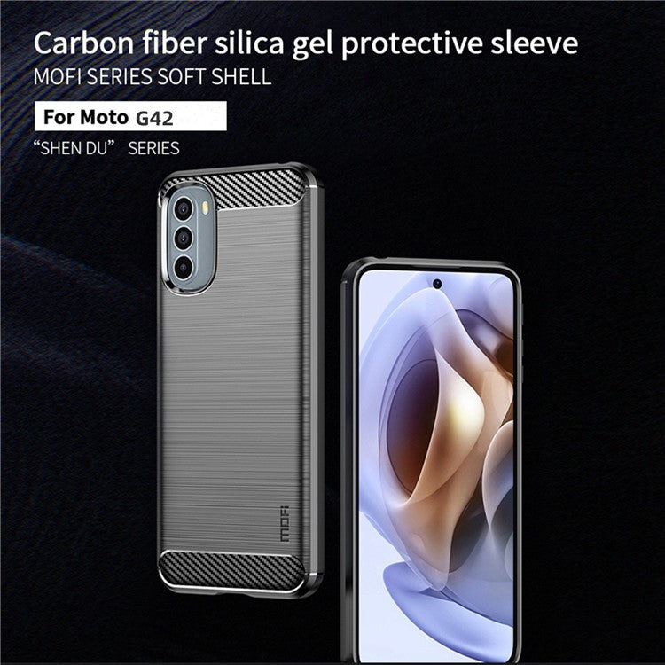 MOFI JK TPU Series-1 for Motorola Moto G42 4G Anti-scratch Anti-shock Soft TPU Phone Case Brushed Surface Carbon Fiber Cover - Red