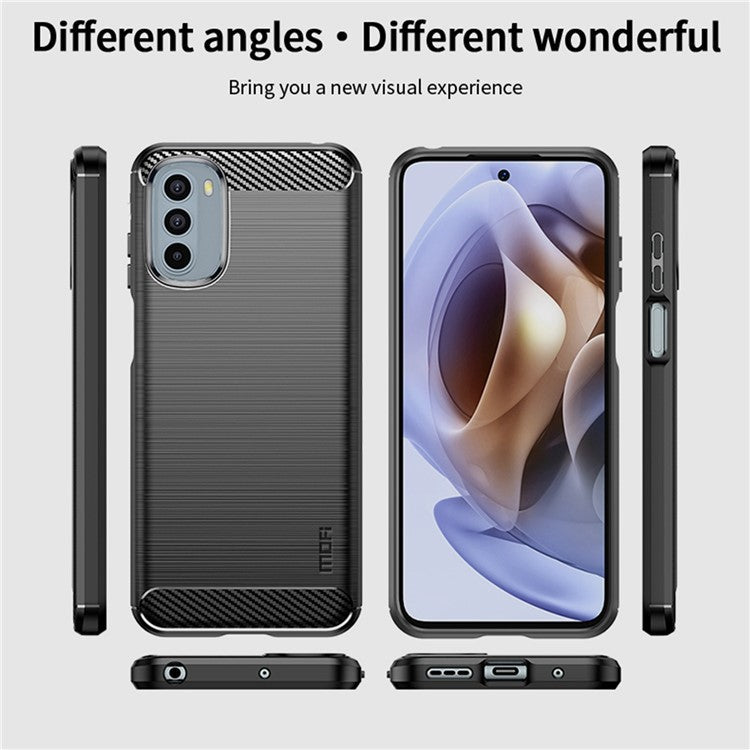 MOFI JK TPU Series-1 for Motorola Moto G42 4G Anti-scratch Anti-shock Soft TPU Phone Case Brushed Surface Carbon Fiber Cover - Red
