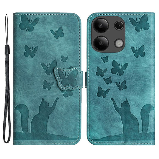 For Xiaomi Redmi Note 13 4G Case PU Leather Phone Cover Butterfly Cat Pattern - Green