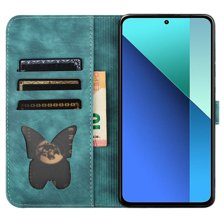 For Xiaomi Redmi Note 13 4G Case PU Leather Phone Cover Butterfly Cat Pattern - Green