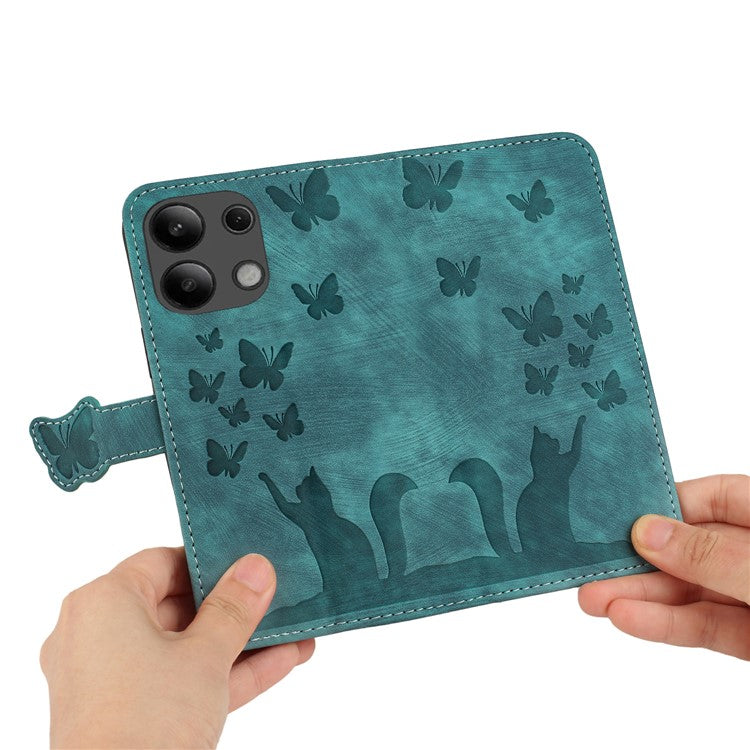 For Xiaomi Redmi Note 13 4G Case PU Leather Phone Cover Butterfly Cat Pattern - Green