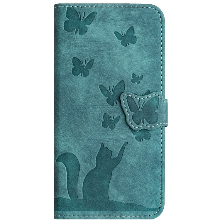 For Xiaomi Redmi Note 13 4G Case PU Leather Phone Cover Butterfly Cat Pattern - Green