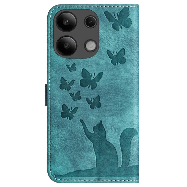 For Xiaomi Redmi Note 13 4G Case PU Leather Phone Cover Butterfly Cat Pattern - Green