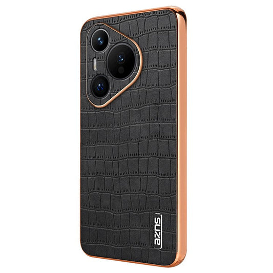 AZNS For Huawei Pura 70 Slim Case Crocodile Texture Leather + TPU Phone Cover - Black