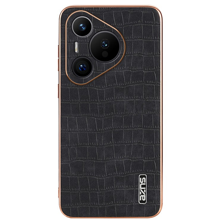 AZNS For Huawei Pura 70 Slim Case Crocodile Texture Leather + TPU Phone Cover - Black