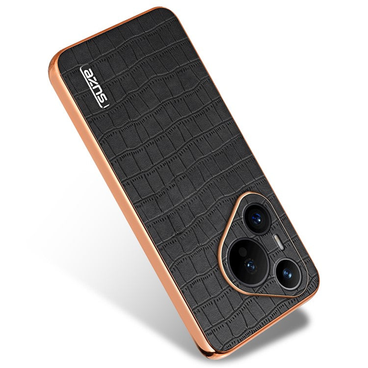 AZNS For Huawei Pura 70 Slim Case Crocodile Texture Leather + TPU Phone Cover - Black