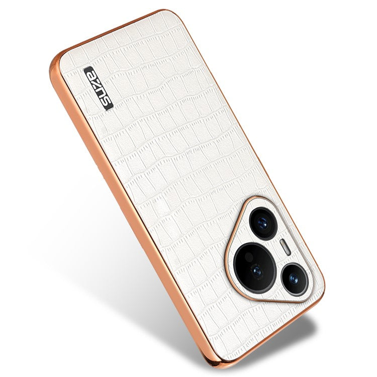 AZNS For Huawei Pura 70 Slim Case Crocodile Texture Leather + TPU Phone Cover - White