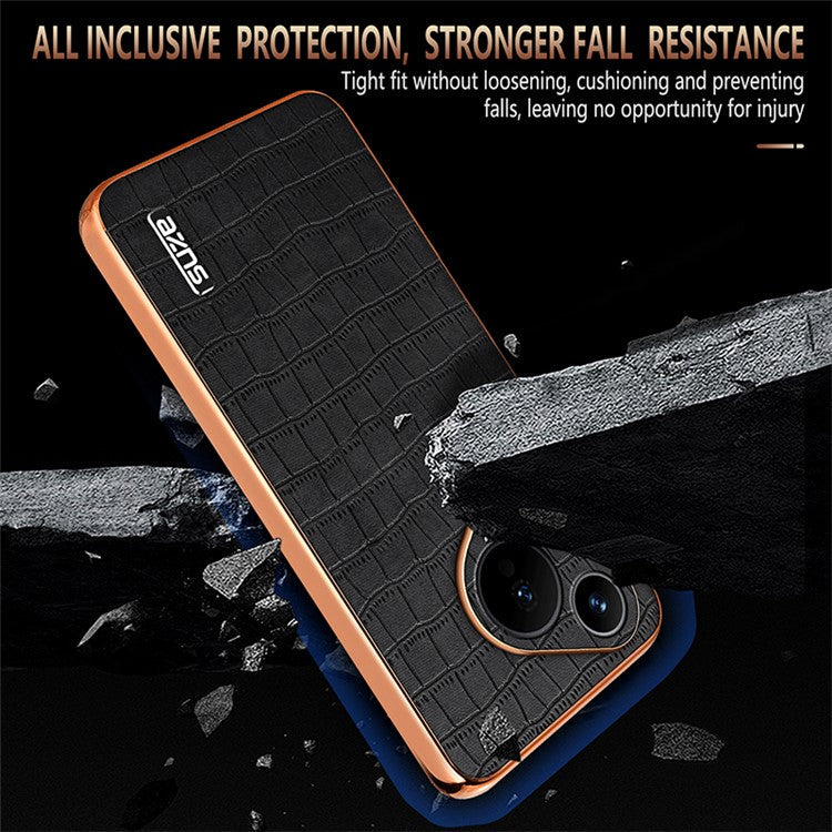 AZNS For Huawei Pura 70 Slim Case Crocodile Texture Leather + TPU Phone Cover - White