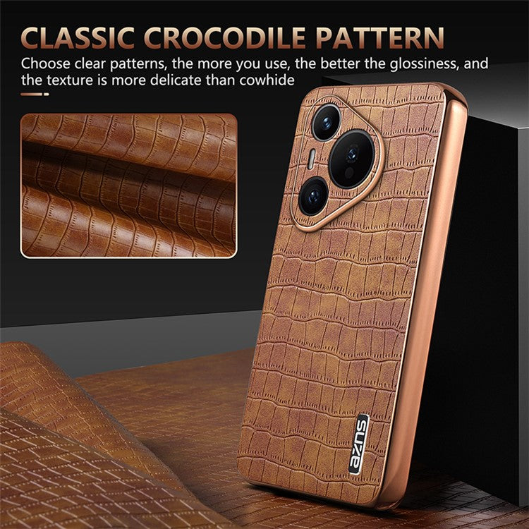 AZNS For Huawei Pura 70 Slim Case Crocodile Texture Leather + TPU Phone Cover - White