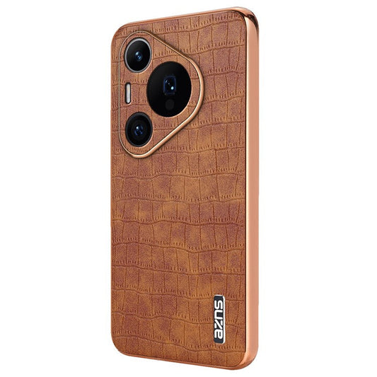 AZNS For Huawei Pura 70 Pro / Pura 70 Pro+ Case PU Leather Coated TPU Electroplating Phone Cover - Brown