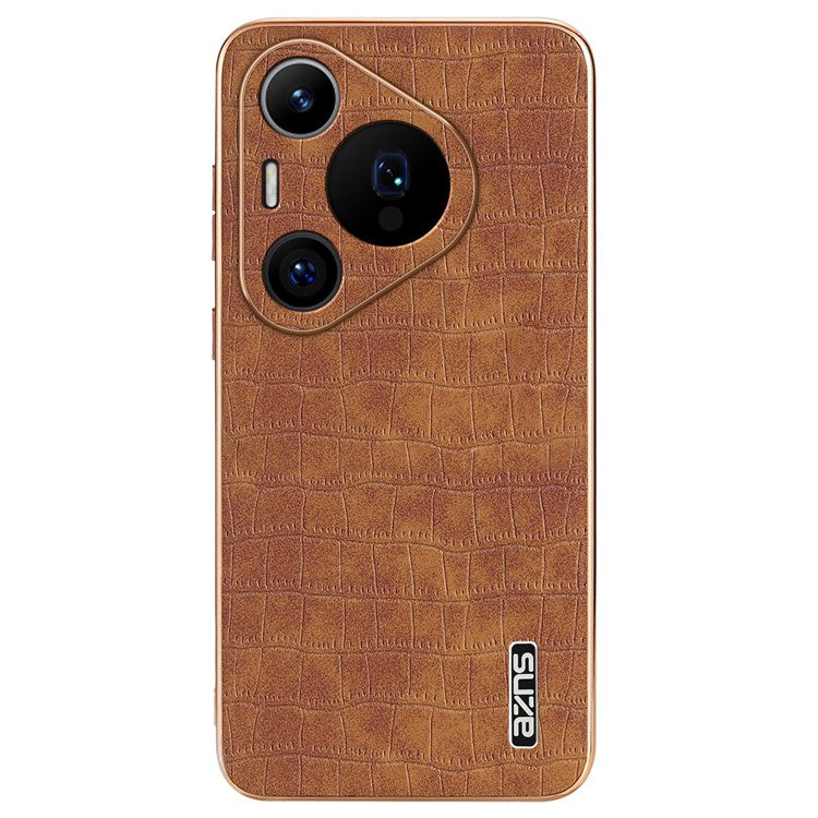 AZNS For Huawei Pura 70 Pro / Pura 70 Pro+ Case PU Leather Coated TPU Electroplating Phone Cover - Brown