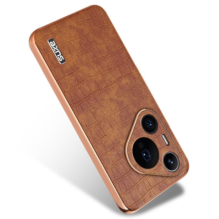 AZNS For Huawei Pura 70 Pro / Pura 70 Pro+ Case PU Leather Coated TPU Electroplating Phone Cover - Brown