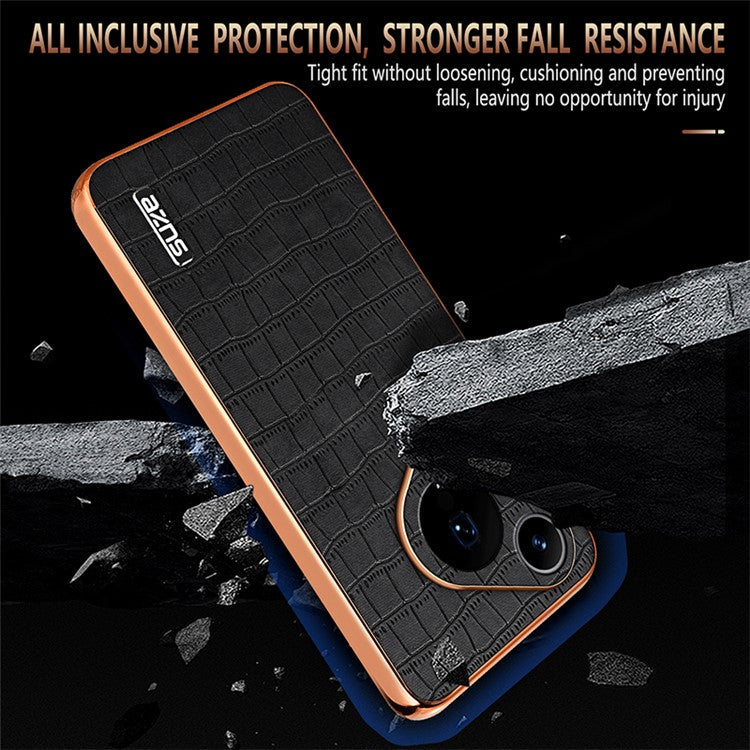 AZNS For Huawei Pura 70 Pro / Pura 70 Pro+ Case PU Leather Coated TPU Electroplating Phone Cover - Brown