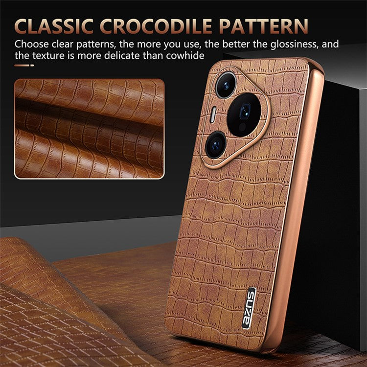 AZNS For Huawei Pura 70 Pro / Pura 70 Pro+ Case PU Leather Coated TPU Electroplating Phone Cover - Brown