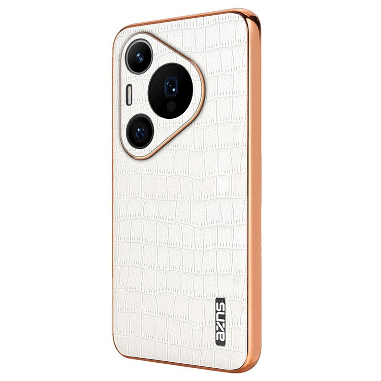 AZNS For Huawei Pura 70 Pro / Pura 70 Pro+ Case PU Leather Coated TPU Electroplating Phone Cover - White