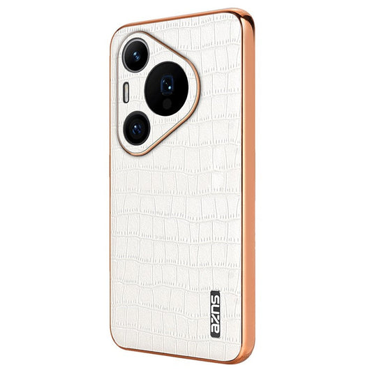 AZNS For Huawei Pura 70 Pro / Pura 70 Pro+ Case PU Leather Coated TPU Electroplating Phone Cover - White