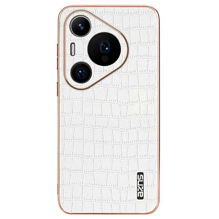 AZNS For Huawei Pura 70 Pro / Pura 70 Pro+ Case PU Leather Coated TPU Electroplating Phone Cover - White