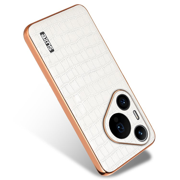AZNS For Huawei Pura 70 Pro / Pura 70 Pro+ Case PU Leather Coated TPU Electroplating Phone Cover - White