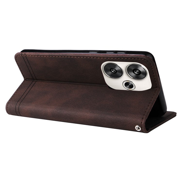 For Xiaomi Redmi Turbo 3 5G / Poco F6 5G Leather Wallet Cases Skin Touch Phone Cover Stand with Strap - Brown