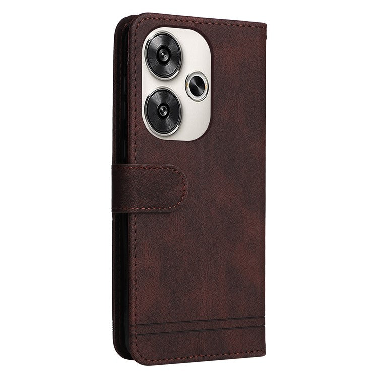 For Xiaomi Redmi Turbo 3 5G / Poco F6 5G Leather Wallet Cases Skin Touch Phone Cover Stand with Strap - Brown