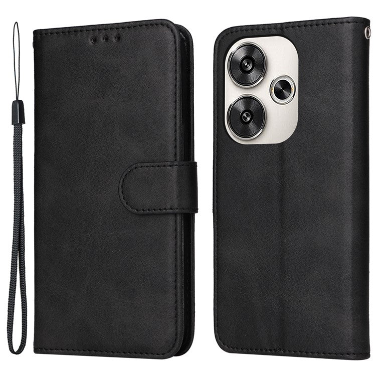 For Xiaomi Redmi Turbo 3 5G / Poco F6 5G Case Calf Texture Leather Wallet Cell Phone Cover - Black