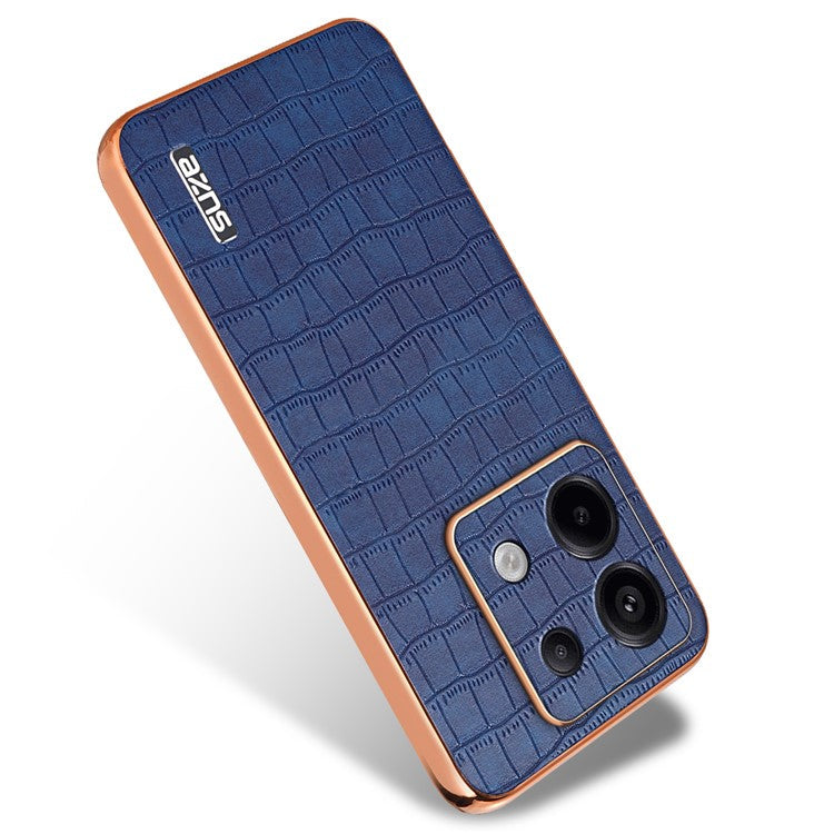 AZNS For Xiaomi Redmi Note 13 Pro 5G / Poco X6 5G Case PU Leather Back Cover Electroplating Edge - Blue