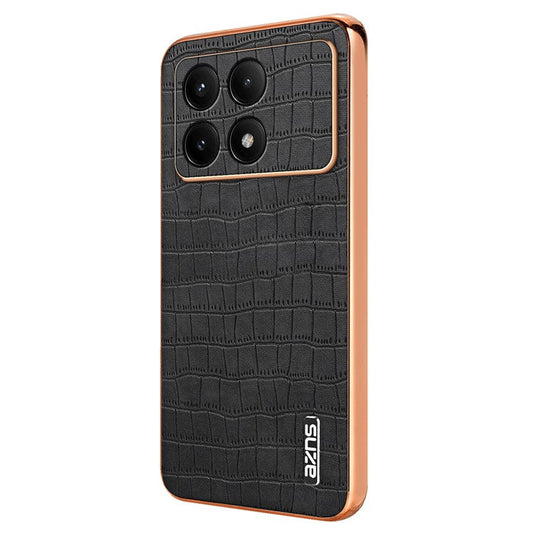 AZNS For Xiaomi Poco F6 Pro 5G / Redmi K70 5G / K70 Pro 5G Case PU Leather Back Cover Crocodile Texture Lens Protection - Black