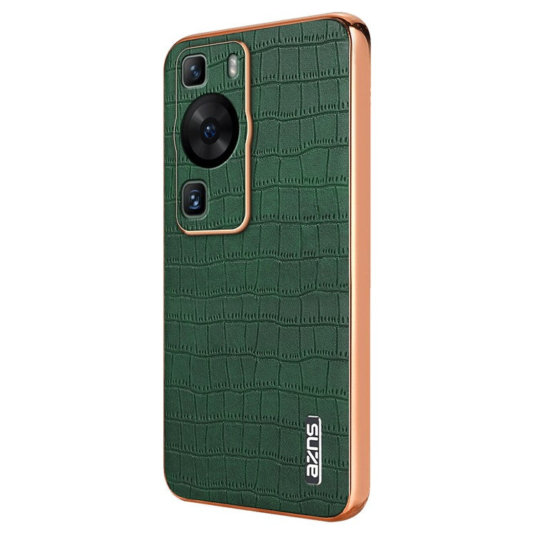 AZNS For Huawei P60 / P60 Pro Case Crocodile Texture Leather Coated TPU Phone Cover - Green