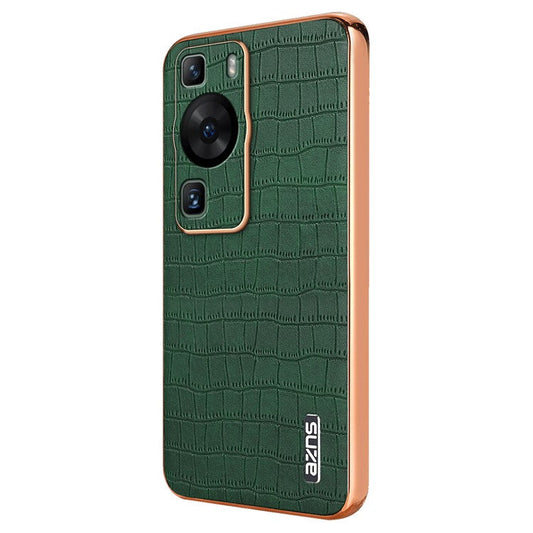 AZNS For Huawei P60 / P60 Pro Case Crocodile Texture Leather Coated TPU Phone Cover - Green