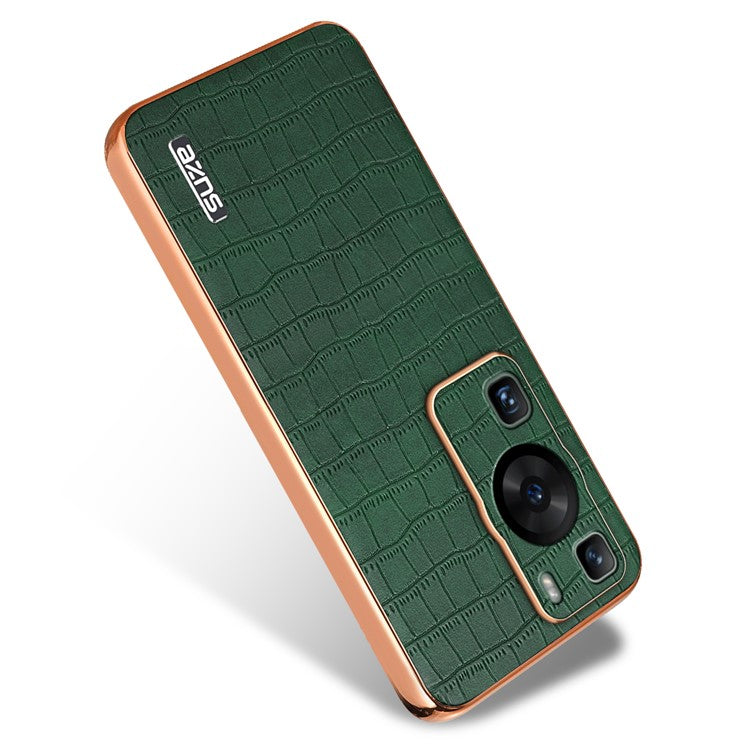 AZNS For Huawei P60 / P60 Pro Case Crocodile Texture Leather Coated TPU Phone Cover - Green
