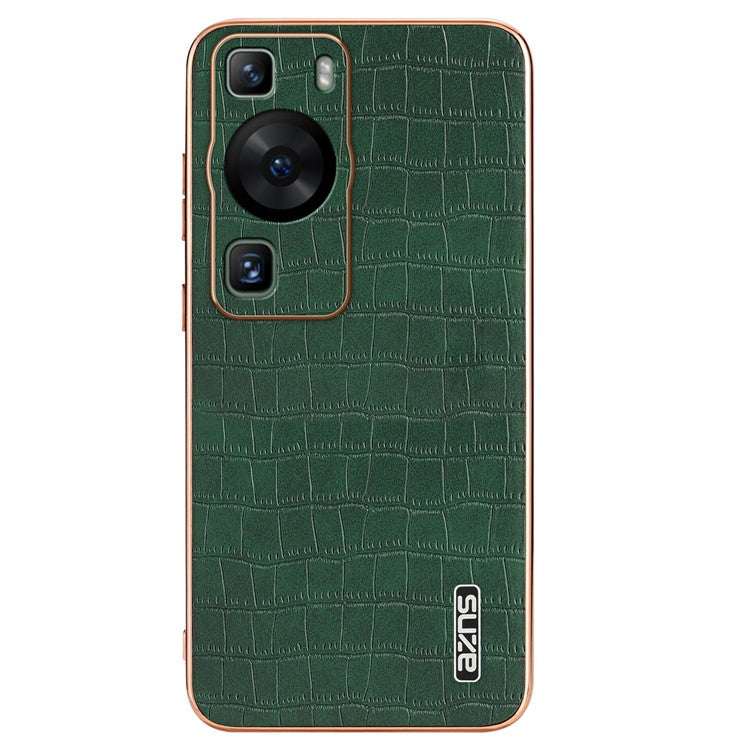 AZNS For Huawei P60 / P60 Pro Case Crocodile Texture Leather Coated TPU Phone Cover - Green