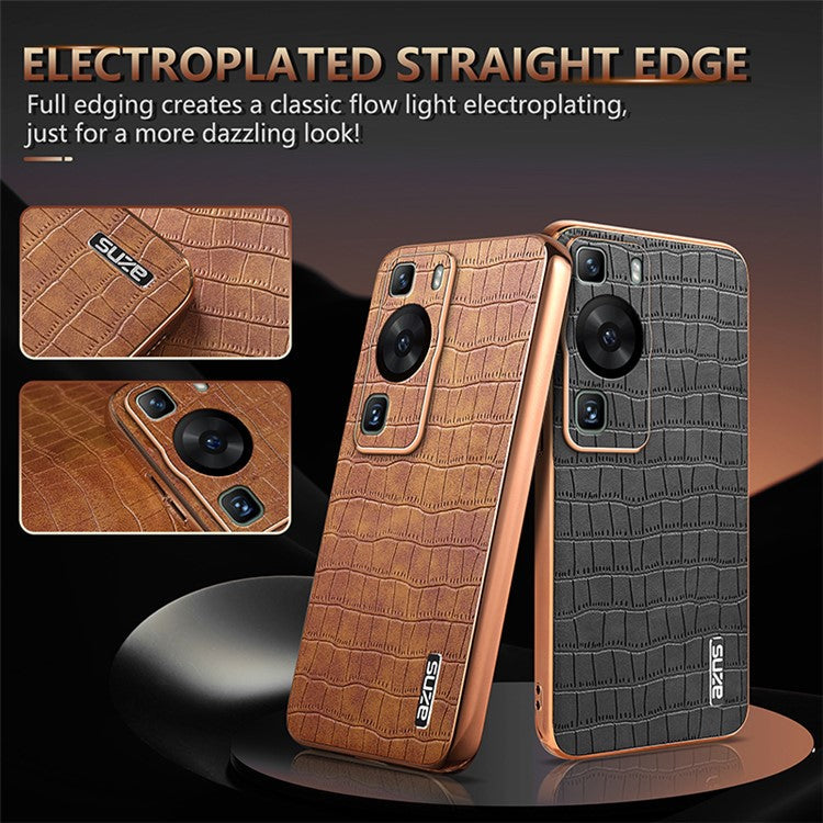 AZNS For Huawei P60 / P60 Pro Case Crocodile Texture Leather Coated TPU Phone Cover - Green