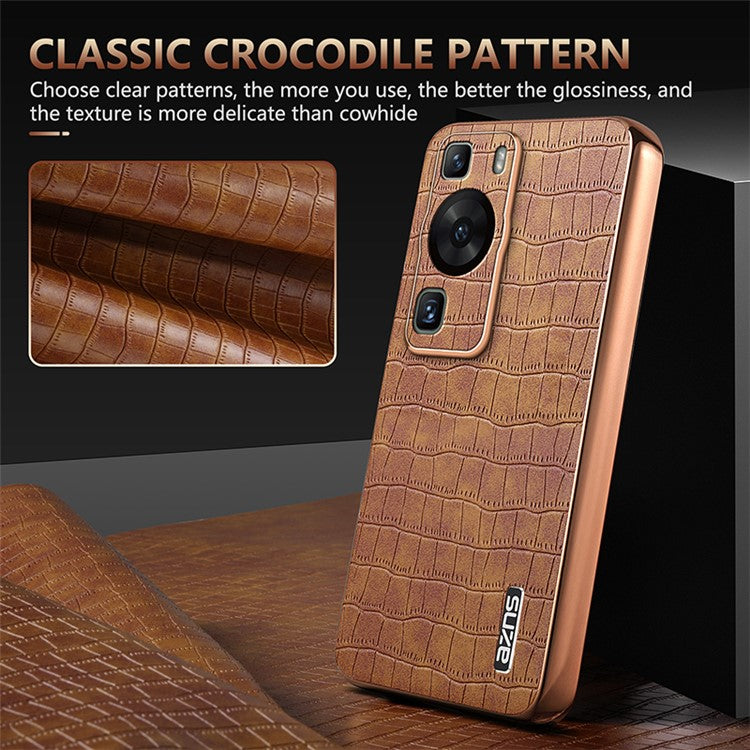 AZNS For Huawei P60 / P60 Pro Case Crocodile Texture Leather Coated TPU Phone Cover - Green