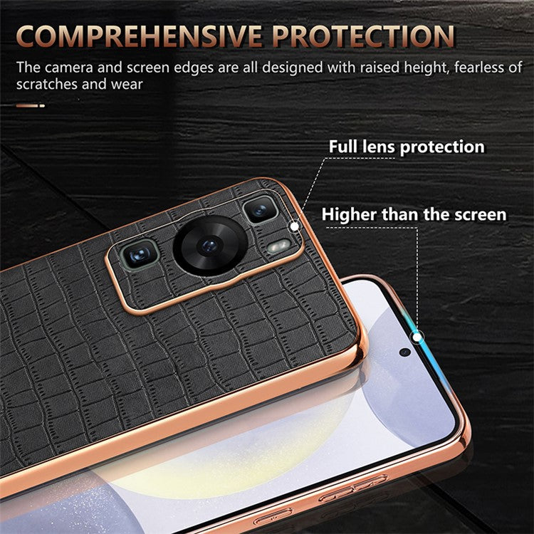 AZNS For Huawei P60 / P60 Pro Case Crocodile Texture Leather Coated TPU Phone Cover - Green